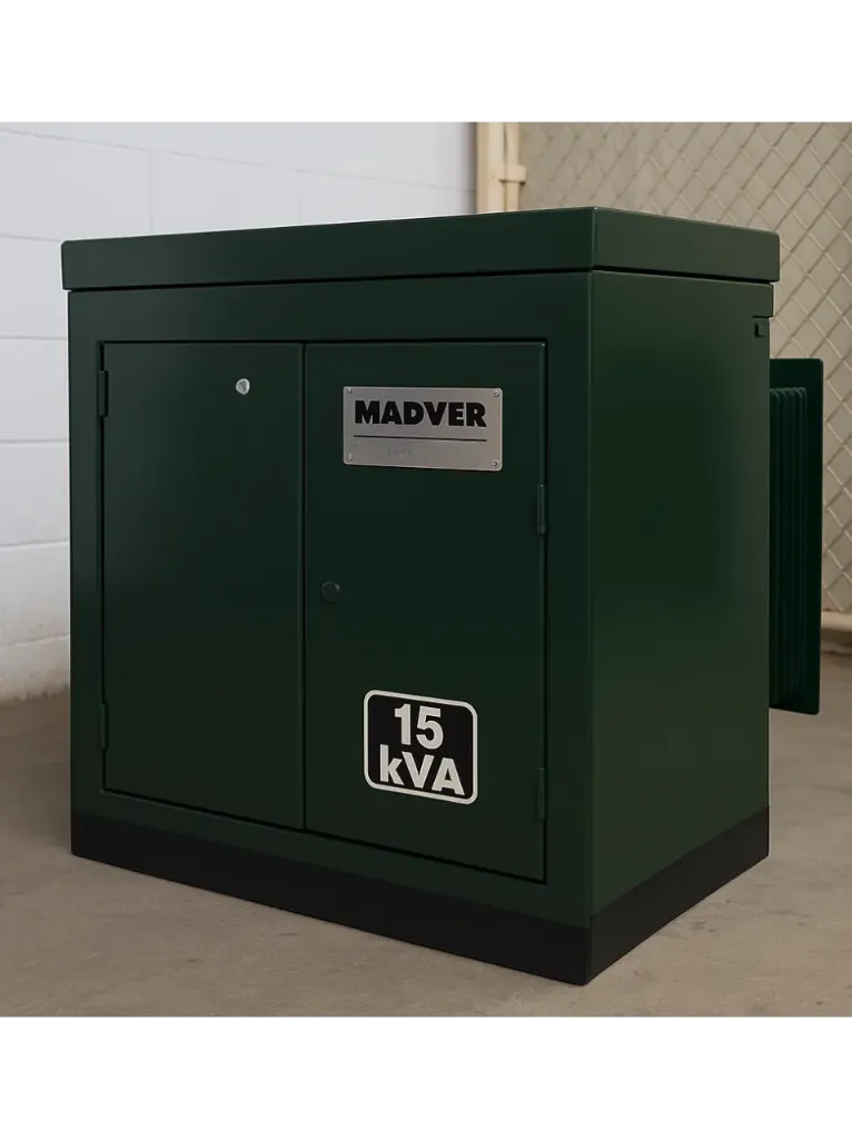 [PD-15-13.2kV-480/277v-R-Δ/Υ-Al~Al] Transformador tipo Pedestal 15 kVA (Radial, 13200 V, 480/277v, Delta/Estrella, Al~Al)