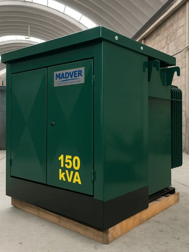[PD-150-13.2kV-480/277v-R-Δ/Υ-Al~Al] Transformador tipo Pedestal 150 kVA (Radial, 13200 V, 480/277v, Delta/Estrella, Al~Al)