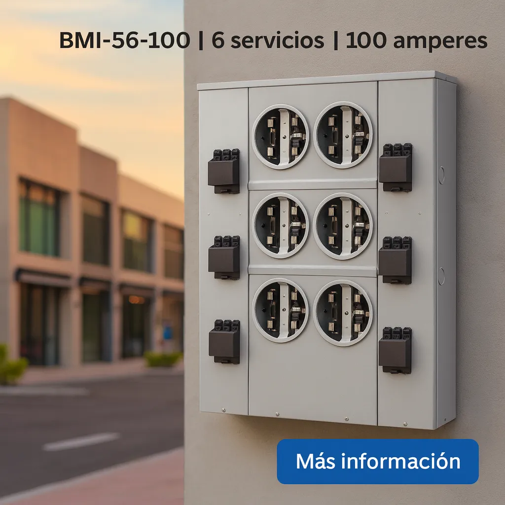 [BMI-56-100] Base Integral para Medidor Monofásico 100A - 6 Servic Múltiples, Acometida Aérea