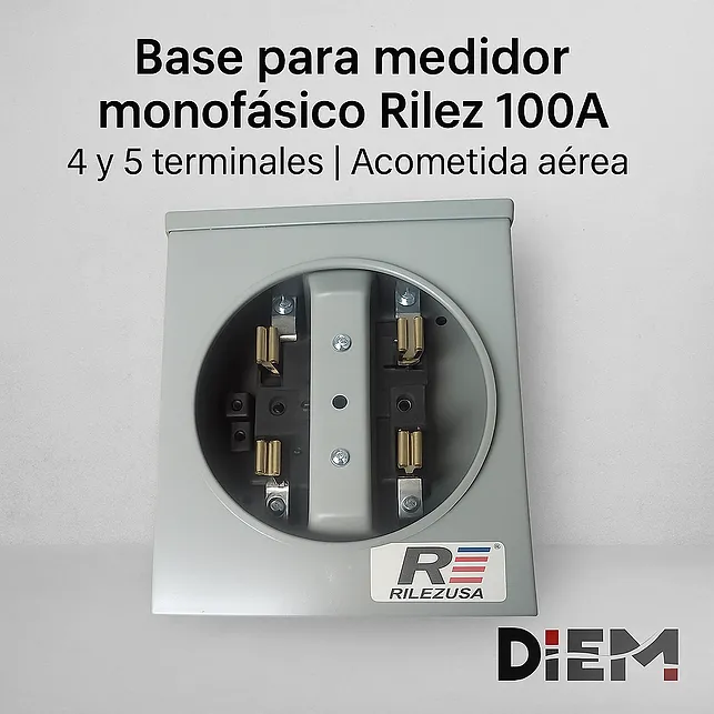 Base para medidor monofásico Rilez 100A | 4 y 5 terminales | Acometida aérea