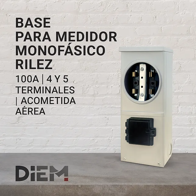 [BMI-4-100QP] Base de medidor monofásico Rilez 100A | 4 y 5 terminales | Interruptor QP o Qo (4, QP)