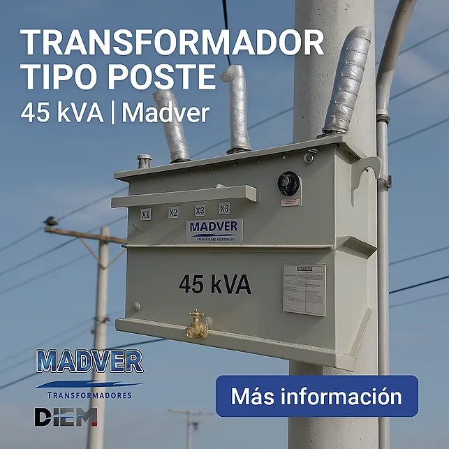 [PT-45-13.2kV-254/127v-Al~Al] Transformador Tipo Poste 45 kVA (13200 V, 254/127v, Al~Al)