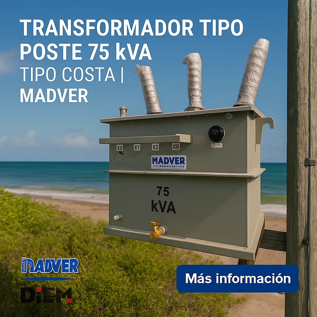 [PT-75 costa-13.2kV-254/127v-Al~Al] Transformador Tipo Poste 75 kVA Tipo Costa (13200 V, 254/127v, Al~Al)