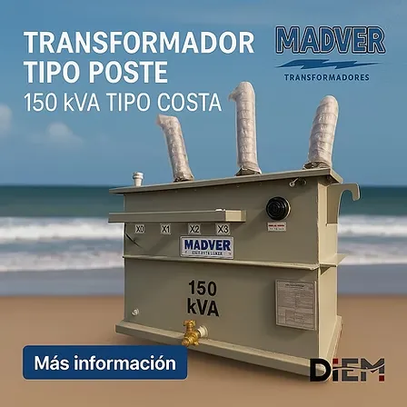 [PT-150 costa-13.2kV-254/127v-Al~Al] Transformador Tipo Poste 150 kVA Tipo Costa (13200 V, 254/127v, Al~Al)