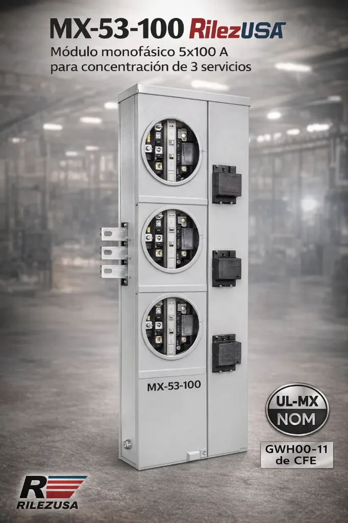 [MX-53-100] Módulo monofásico 5x100 A para concentración de 3 servicios