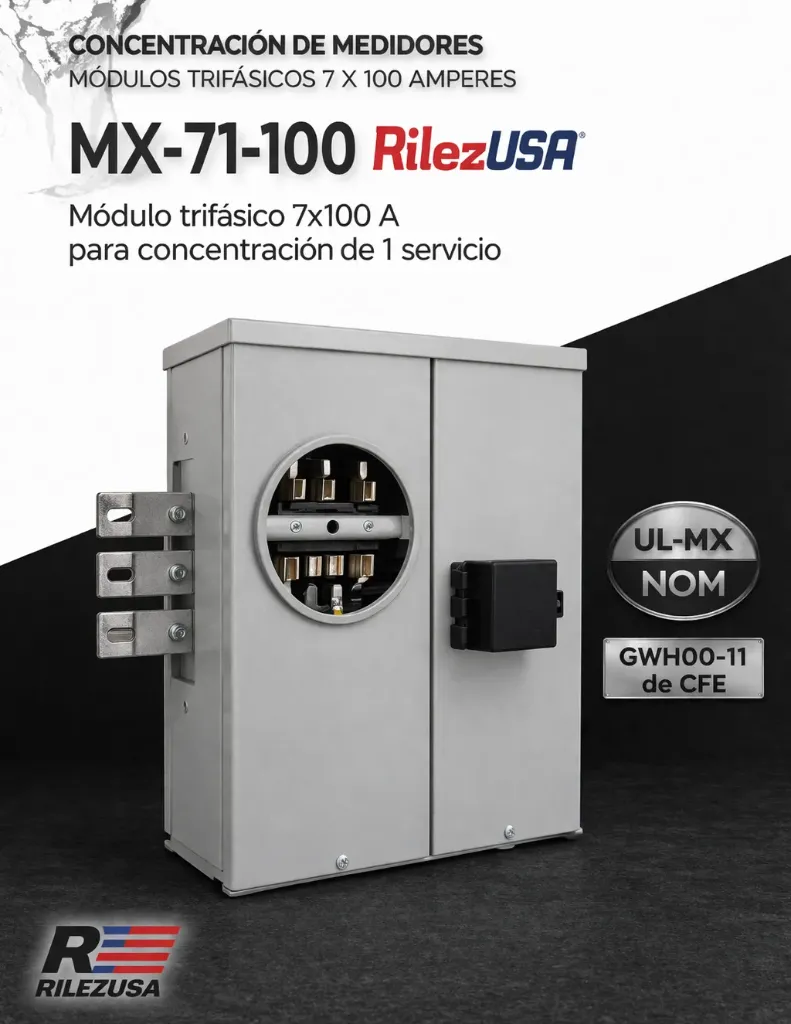 Módulo trifásico para concentración de medidores Rilez USA MX-71-100 - 1 servicio de 100 A