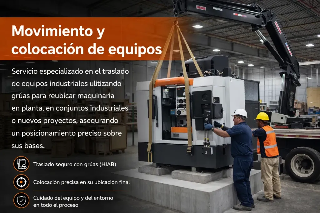 Movimiento de equipos y colocación en sitio