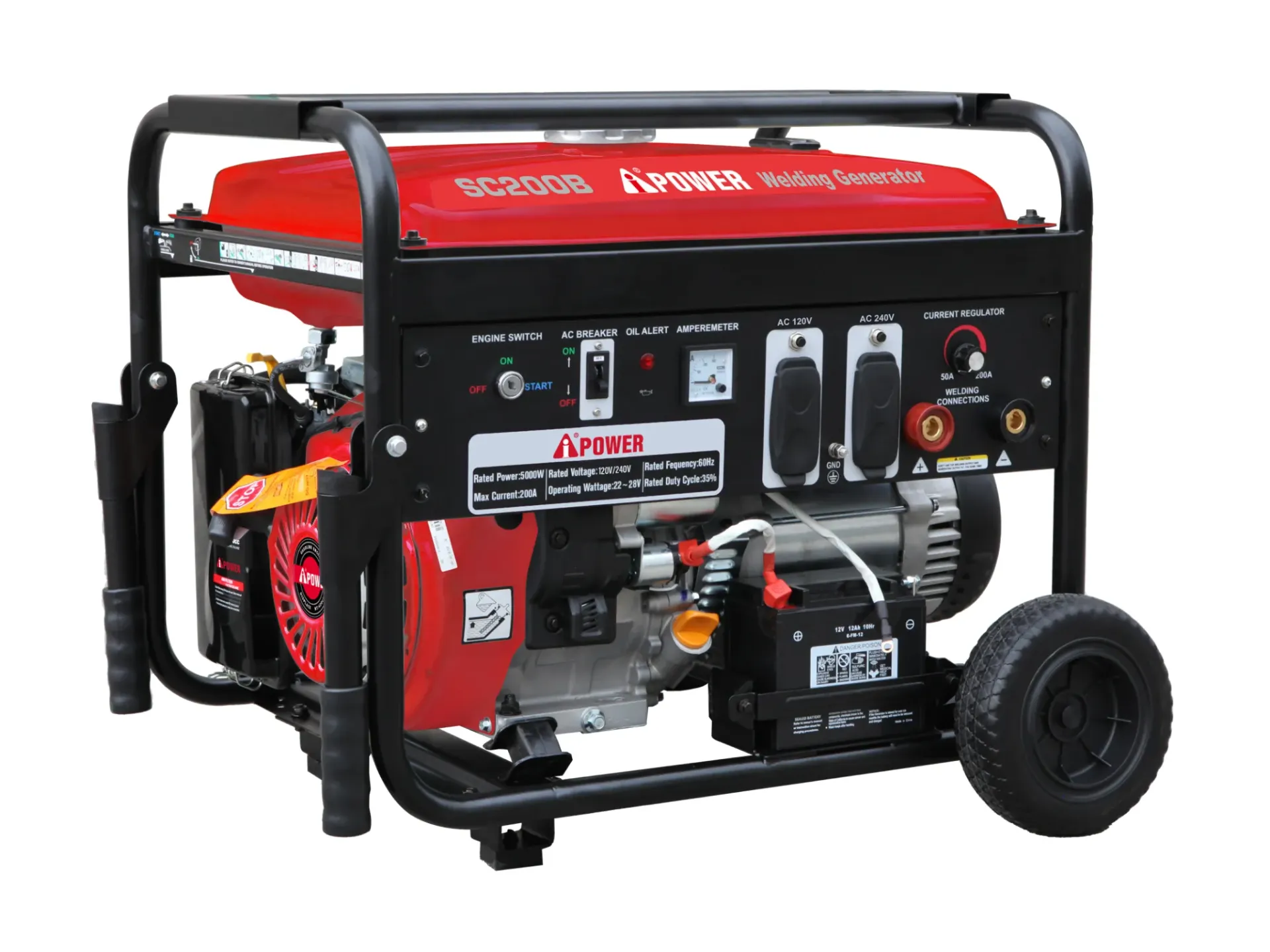Generador soldador a gasolina de 5.5 kW y 200 A AiPower AP200B 110/220 V