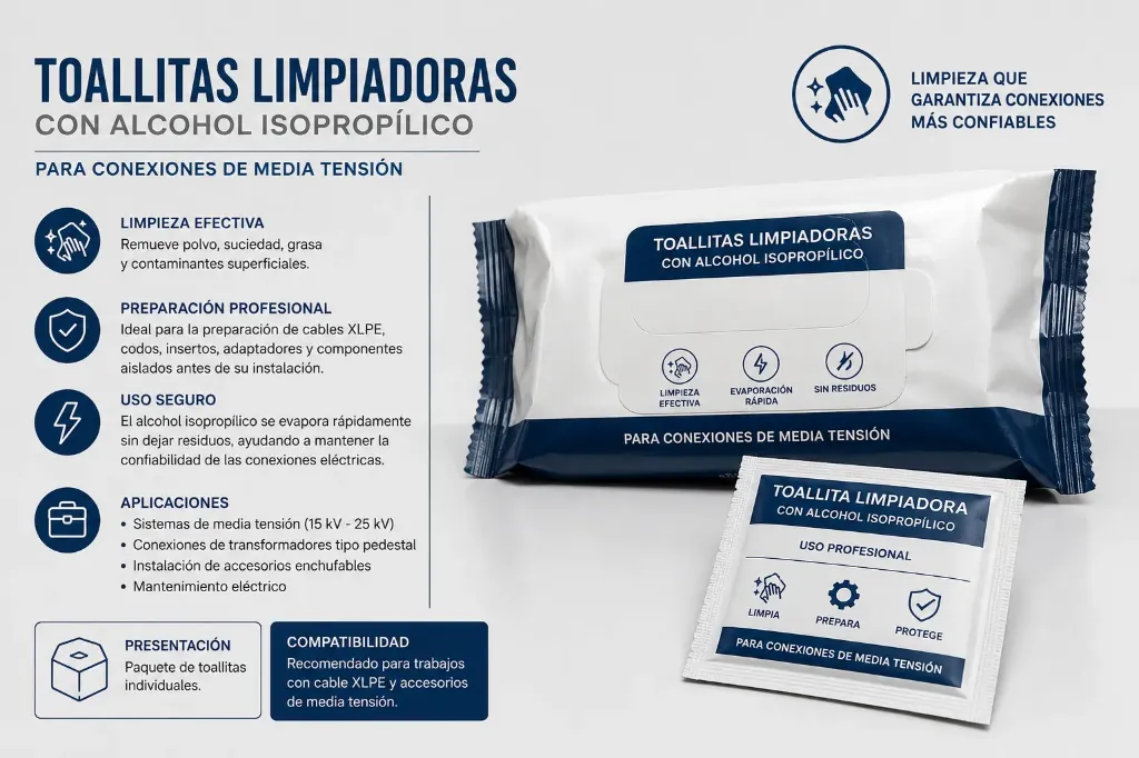 Toallitas limpiadoras con alcohol isopropílico para conexiones de media tensión
