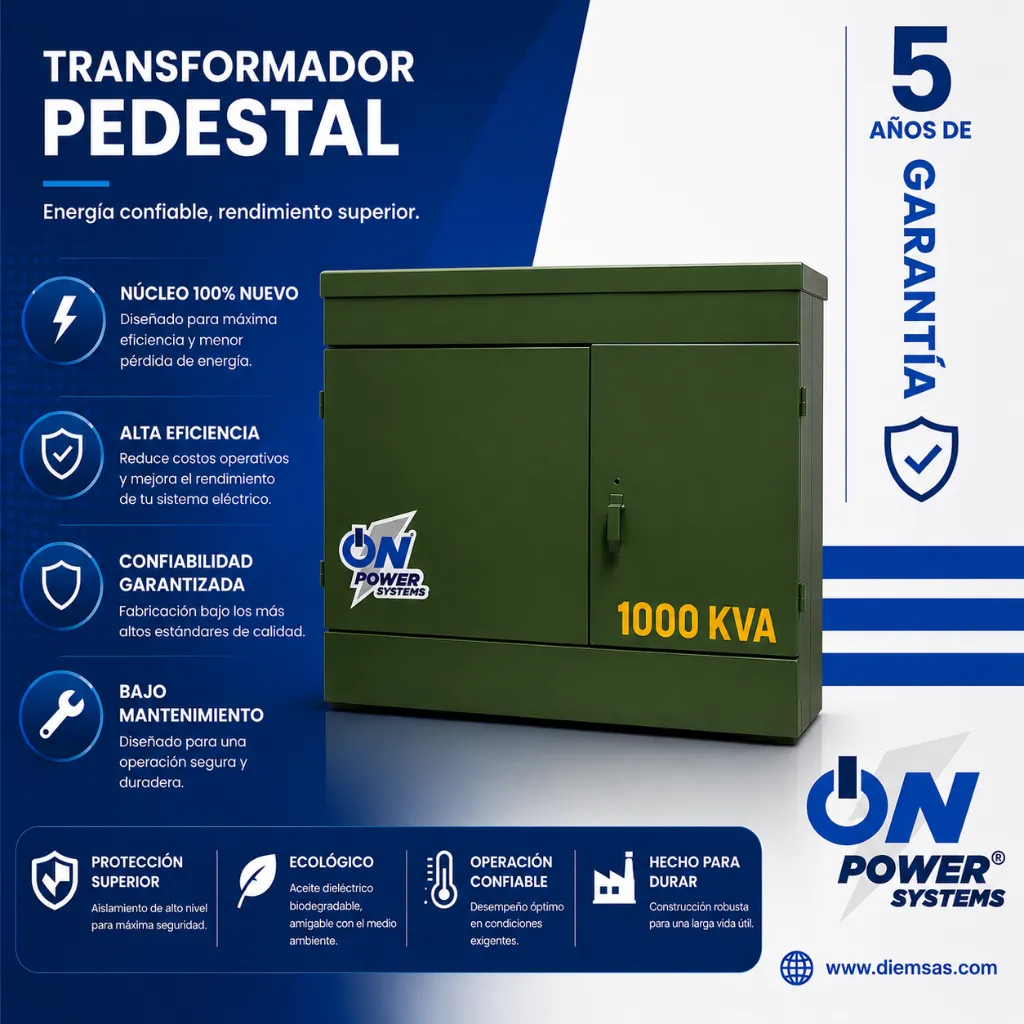 Transformador trifásico pedestal radial Norma J acero al carbón 1000 kVA
