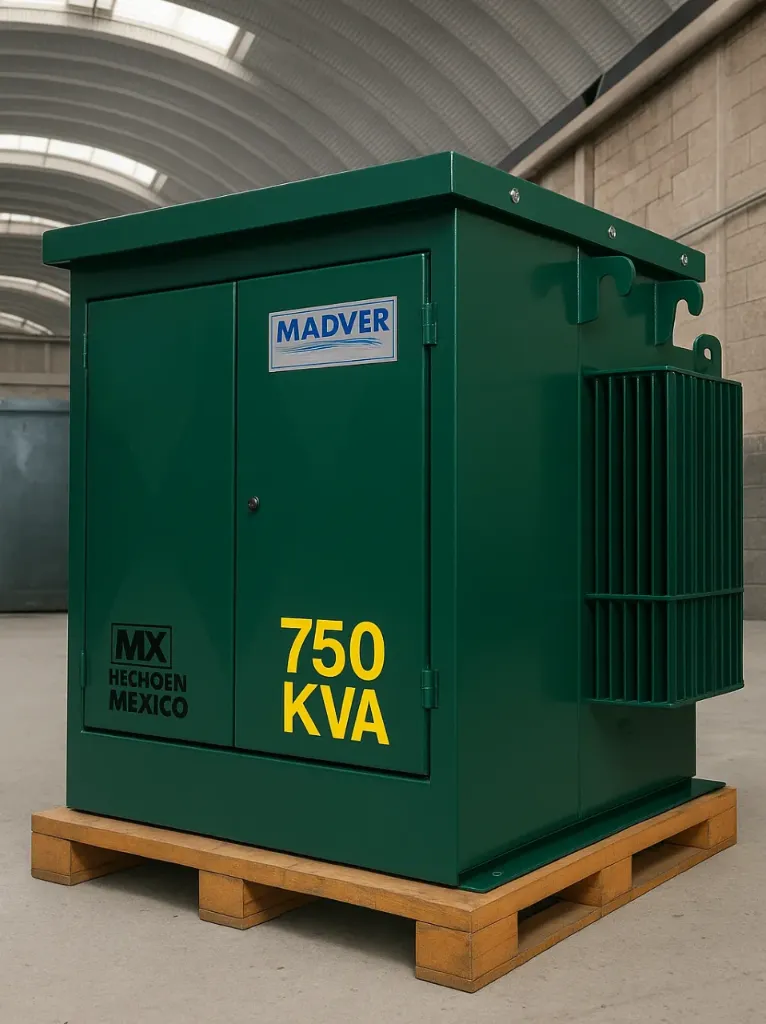 Transformador tipo Pedestal 750 kVA (Radial, 13200 V, 380/220v, Delta/Estrella, Al~Al)